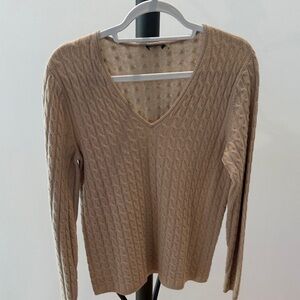Magaschoni V-Neck Cable Knit Sweater - Beige
